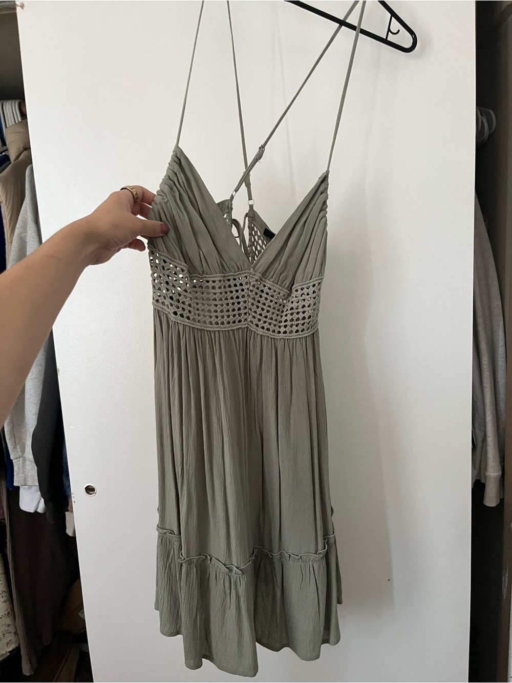 Forever 21 Sage Green Crochet-Detail Mini Dress